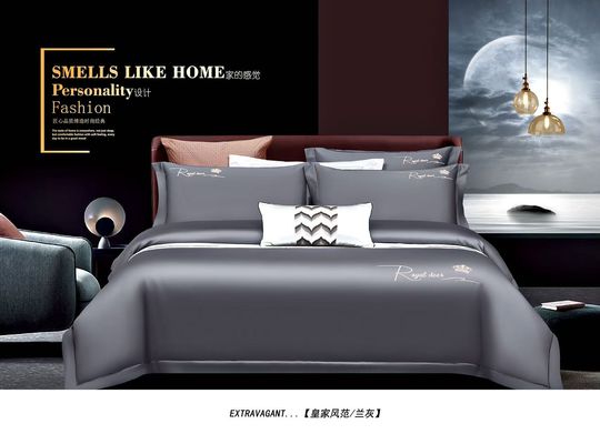 Massivgraue ägyptische Baumwolle Stickerei Bettdecke Bettwäsche Set Heimtextil
