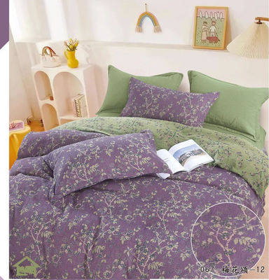 Lila &amp; Grün 100% gewaschene Baumwolle Jacquard Weave Bettwäsche Set Europäische Größe