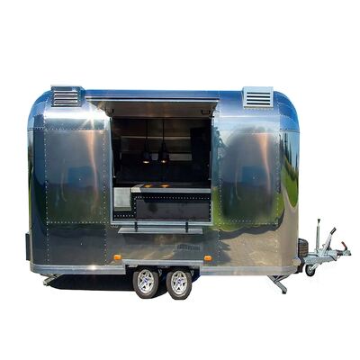 Maßgeschneiderter Vintage-Edelstahl-Mobil-Essensanhänger für Kaffeebar, Eis, Fast-Food-Catering-Anhänger